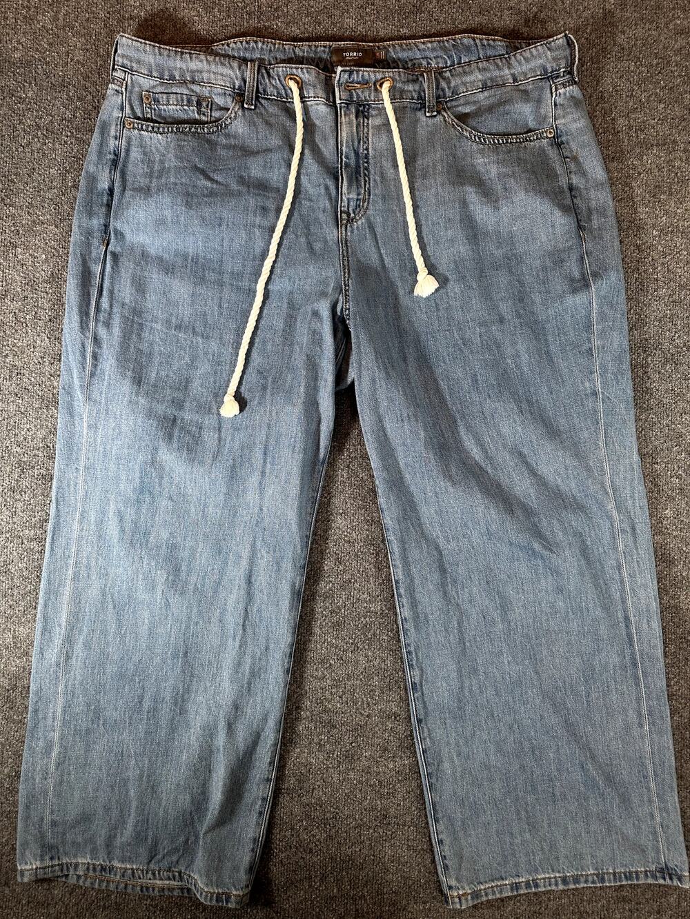 Torrid Women’s 22R Light Wash Wide Leg Jeans Rope Drawstring Relaxed Denim